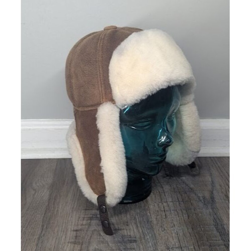 VICTORIA LEATHER TRAPPER HAT SHEARLING LINING MENS One Size